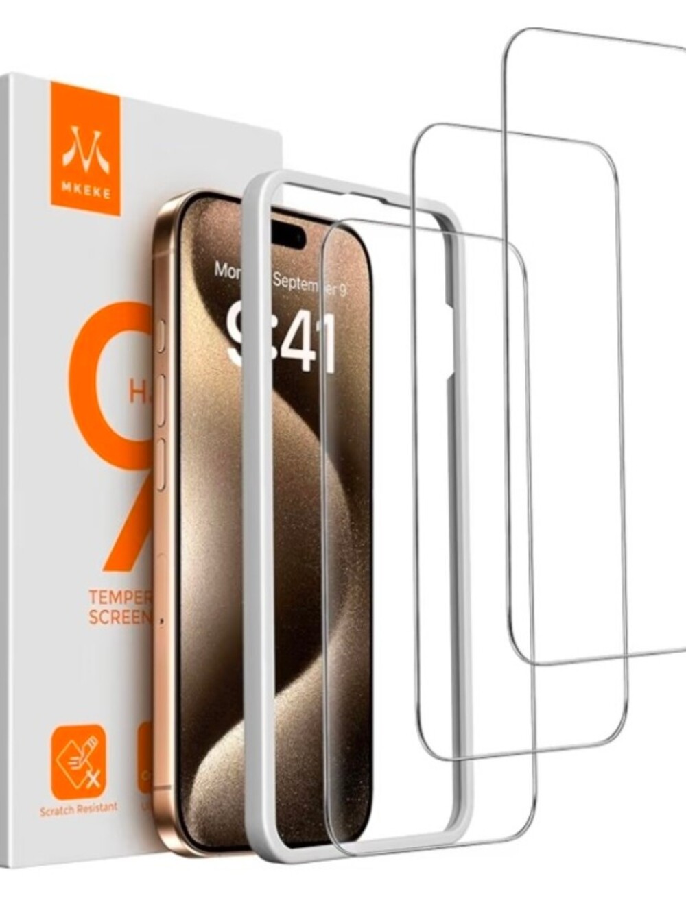 Mkeke 3 Pack Screen Protector for iPhone 15 Pro Max 6.7", [9H+ Tempered Glass]
